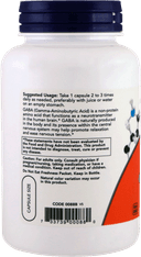 GABA, ГАБА Гамма-Аминомасляная Кислота (ГАМК), 500 мг, растительные капсулы, 200 шт. NOW Foods — фото 3