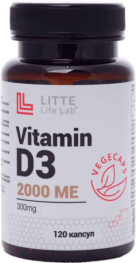 Витамин D3 2000 МЕ, вегетарианские капсулы, 120 шт. Litte Life Lab