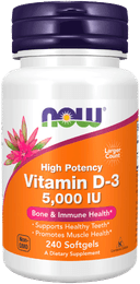 Vitamin D-3 5000 IU / Витамин Д-3 5000 ME, капсулы, 240 шт. NOW Foods — фото 1