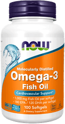 Омега-3 / Omega-3, 1000 мг, 180 ЭПК, 120 ДГК, капсулы, 100 шт. NOW Foods — фото 1