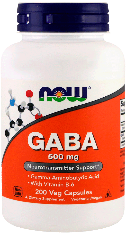 GABA, ГАБА Гамма-Аминомасляная Кислота (ГАМК), 500 мг, растительные капсулы, 200 шт. NOW Foods